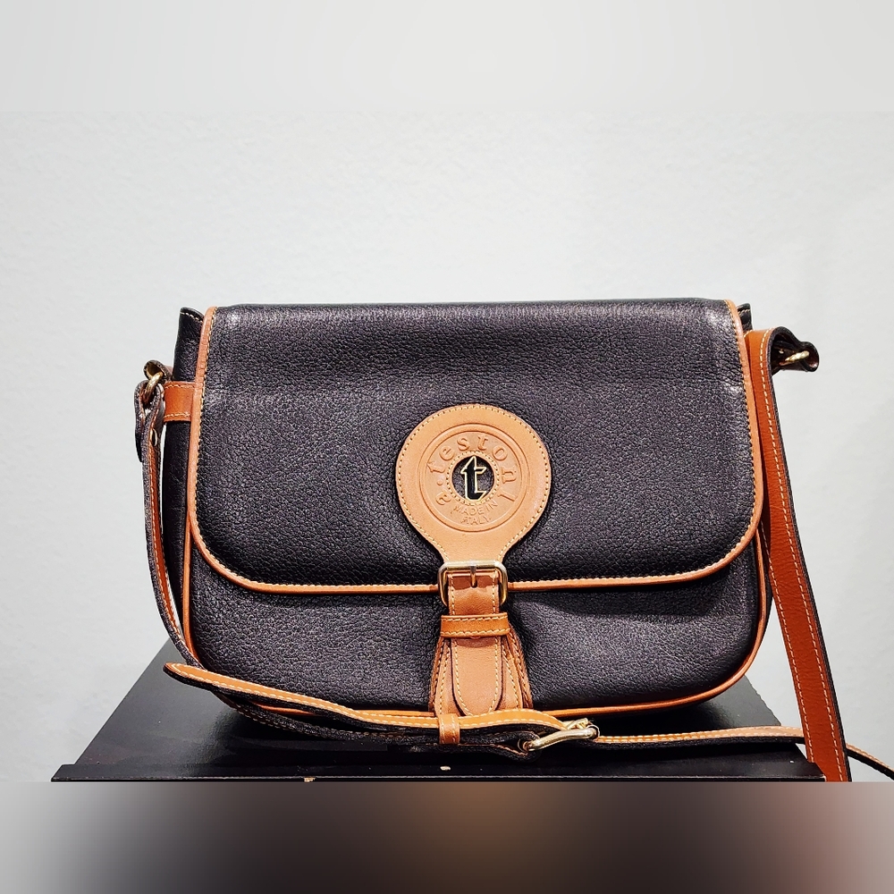 A. TESTONI | Italian Leather Purse |  Black With Tan Trim | Vintage
